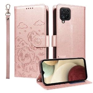 Funda Billetera Foxdock Compatible Con Samsung Galaxy A12/M12, Diseño Perrito Tierno, Ranuras Para Tarjetas Y Soporte Plegable