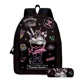 thumbnail image 1 of 3PC-SET Printing Peripheral Sanrio Kuromi Backpack Student School Bag Pencil Case Bag Mochila Boys Girls Anime kawaii Cartoon, 1 of 3