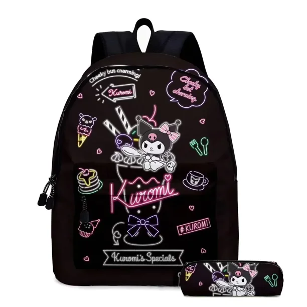 3PC-SET Printing Peripheral Sanrio Kuromi Backpack Student School Bag Pencil Case Bag Mochila Boys Girls Anime kawaii Cartoon