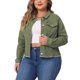 thumbnail image 1 of Chaquetas de mezclilla lavadas con bolsillos y cuello vuelto de manga larga para mujer de talla grande de Agnes Orinda, talla 4X, verde, 1 of 8