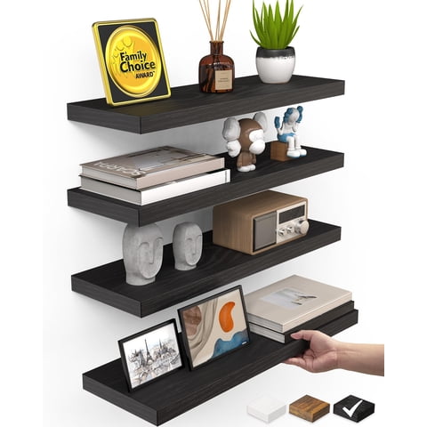 Estantes Flotantes De Pared Bayka De Madera Rústica, Juego De 4