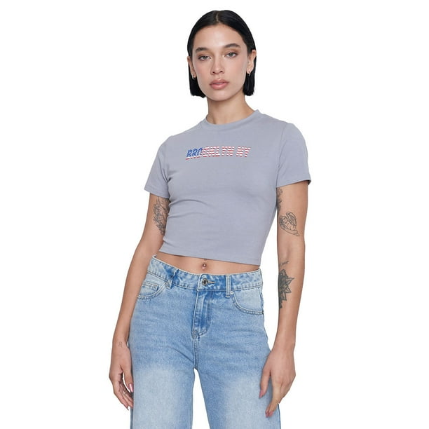 Polera Mujer Fun Crop Color Gris Corona