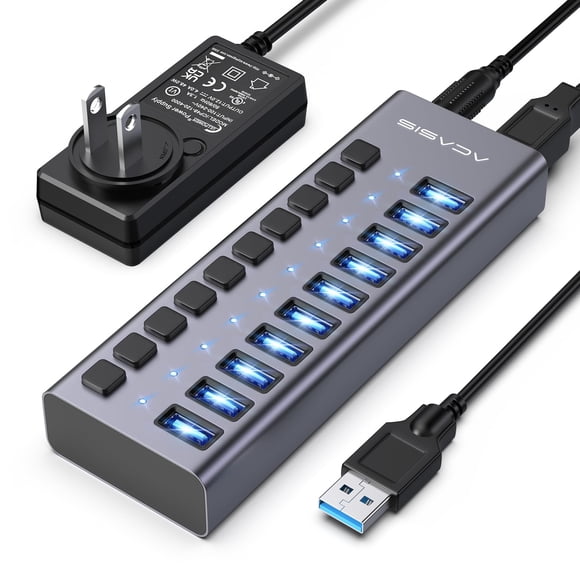 Hub USB ACASIS de 10 puertos USB 3.1 de 10 Gbps con adaptador de corriente de 48 W