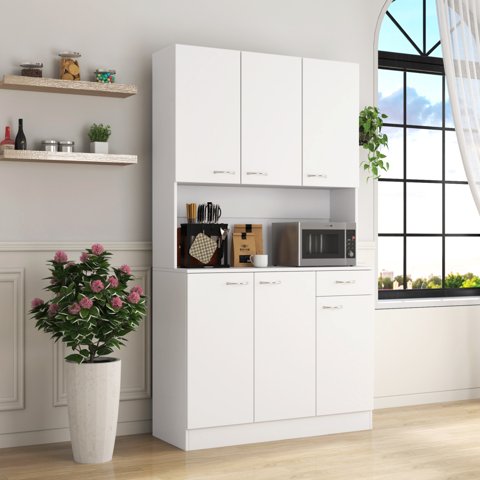 M&Ms - 70.87"" Tall Wardrobe& Kitchen Cabinet, With 6-Doors, 1-Open Shelves And 1-Drawer For Bedroom,White
