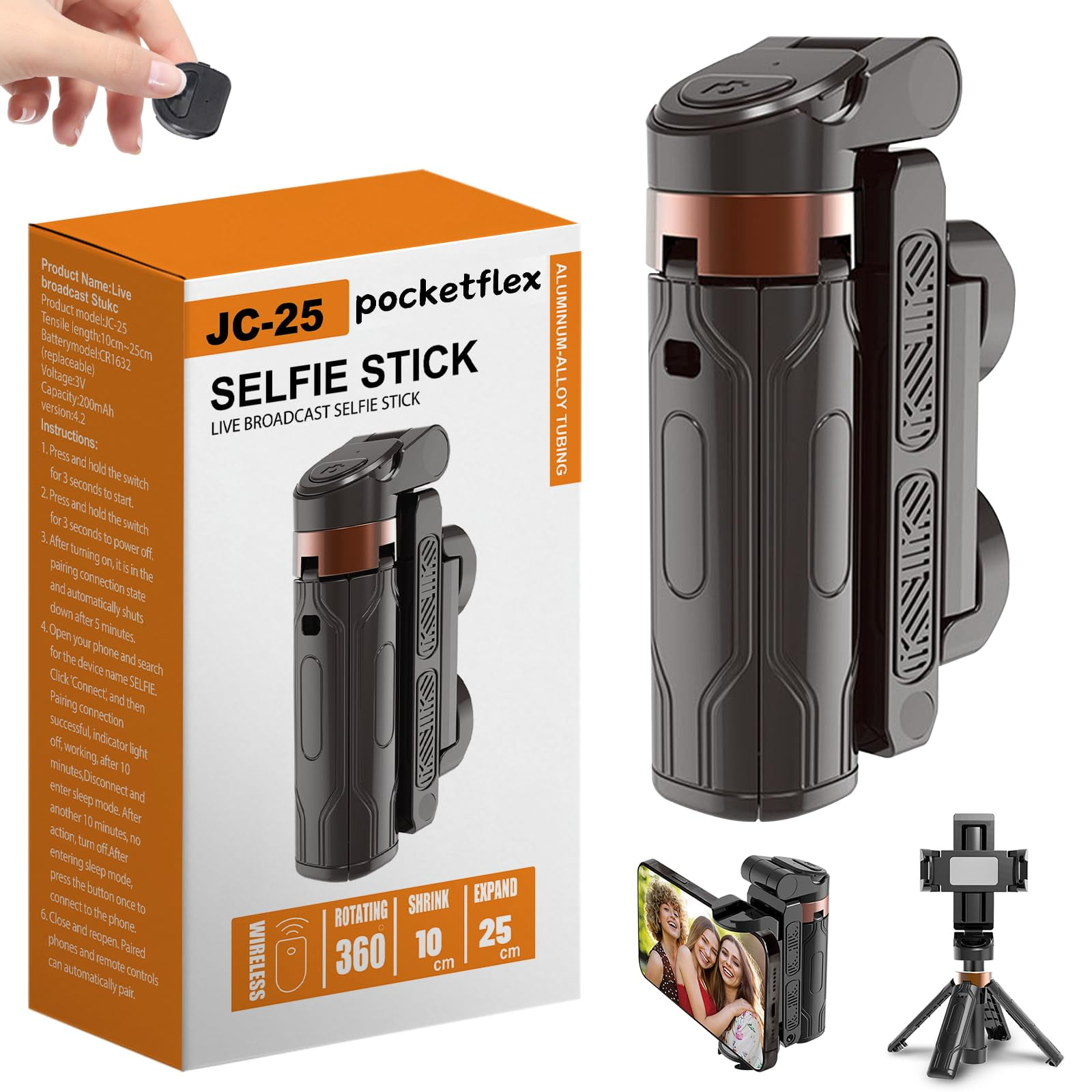 Genérico - Mini Trípode Pocketflex Giratorio 360° Con Control Remoto Para Teléfono Celular