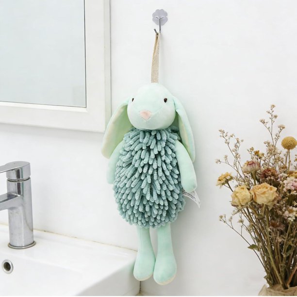 Toalla mano bolita felpa conejo secado rápido diseño animal 3D baño verde