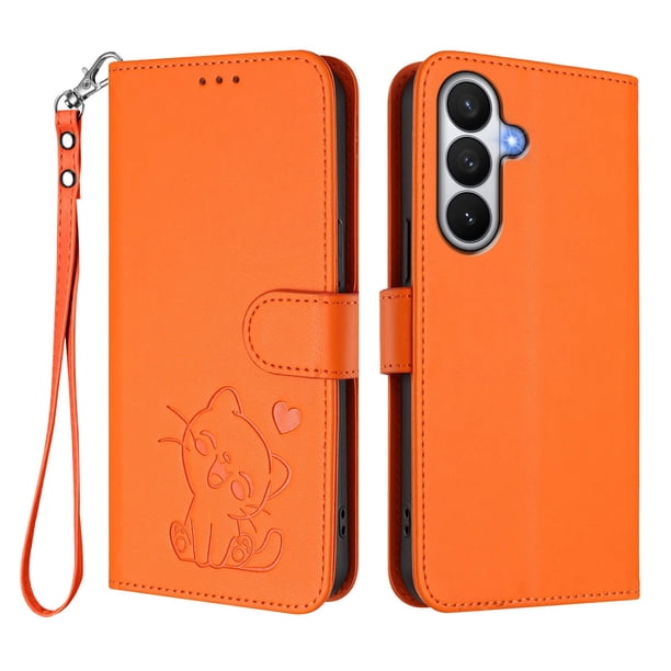 Carcasa Billetera de Cuero Sintético para Samsung Galaxy S26, Naranja