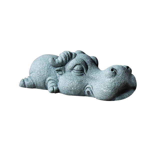 Arenisca verde Animal Mini Té Mascota Estatuilla DIY Terrario Artesanía Pequeña estatua Lindo Kung Fu Té Mascota Modelo para jardín de hadas, Estante Búfalo