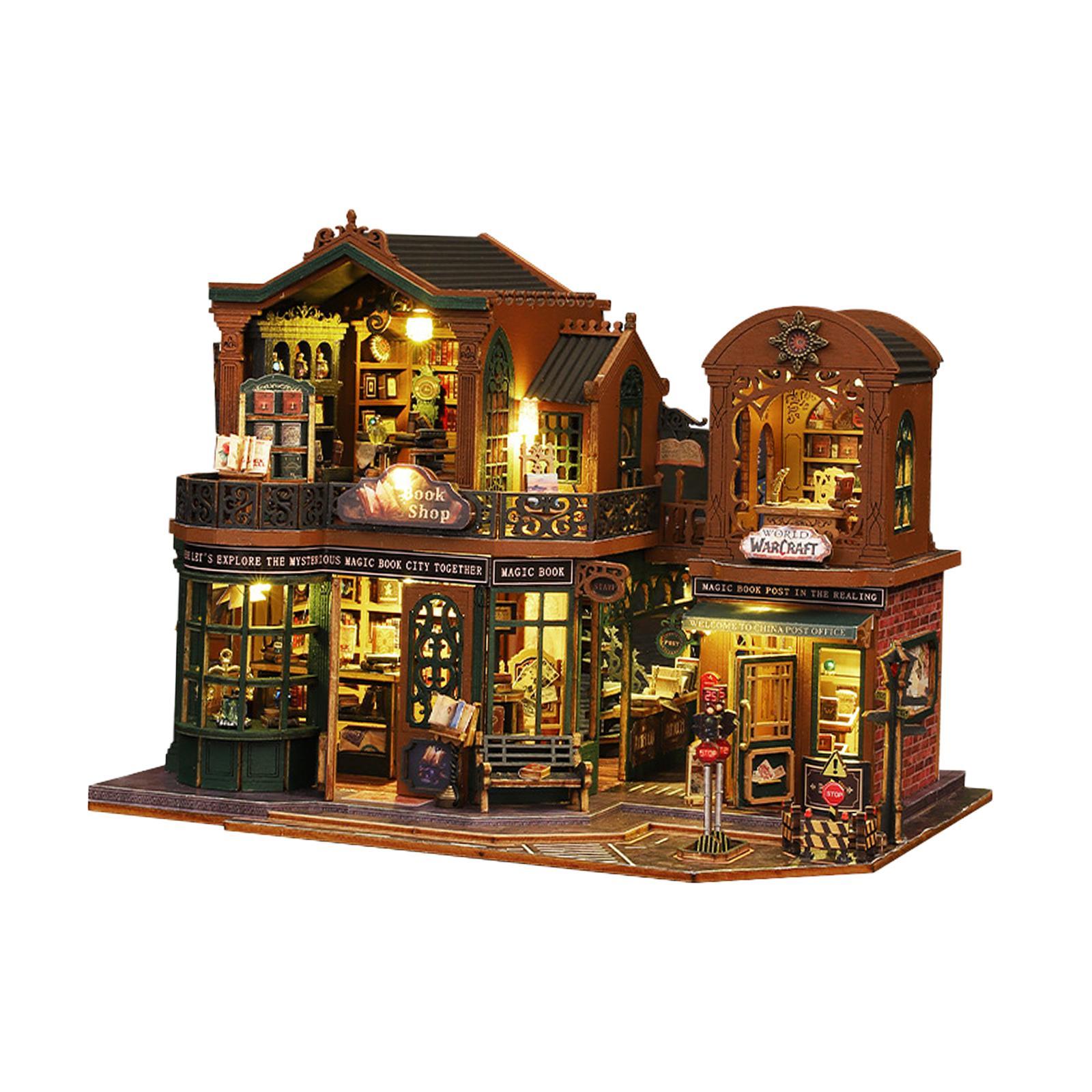 Magideal - Kits De Muebles Para Casa De Muñecas En Miniatura, Caja De Habitación, Modelo De Adorno, Obra De Arte Retro, Artesanía Con Luces, Accesorios De Madera