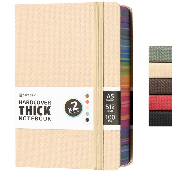 Cuaderno PAPERBAY A5 500 páginas Rayado Tapa Dura Beige
