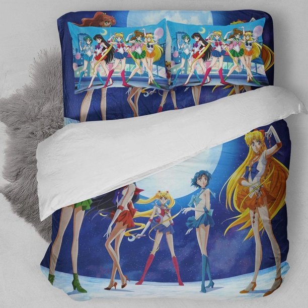Sailor Moon A Quilt Duvet Cover Set Kids Queen Bedroom Decor Bedspread3-Piece Bedding Set (1 Duvet Cover + 2 Pillow Shams)