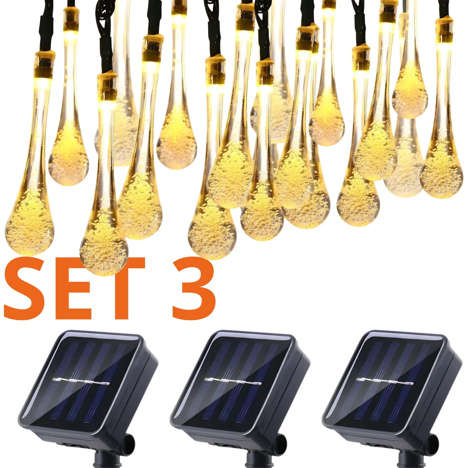 Genérico - Set 3 Guirnaldas Solar Gotitas Calida Luces Led 8 Metros