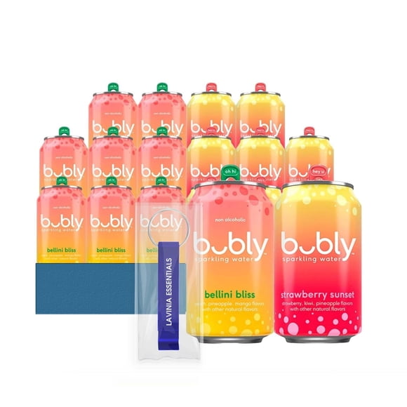Agua con gas Bubly pack de 16 × 360 ml Bellini Sunset + accesorio
