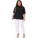 thumbnail image 3 of Agnes Orinda Blusa de Mujer Talla Grande para Escuela Colegio Oficina Trabajo con Pliegues Sólidos de Manga Corta Cuello Simulado Mangas Abullonadas 3X Negro, 3 of 6