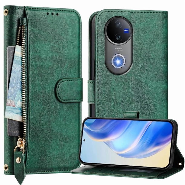 FOXDOCK Funda Tipo Cartera para Tecno Pova 7 Neo Cuero PU con Cremallera y Correa de Muñeca, Ranuras para Tarjetas, Soporte Plegable, Cierre Magnético