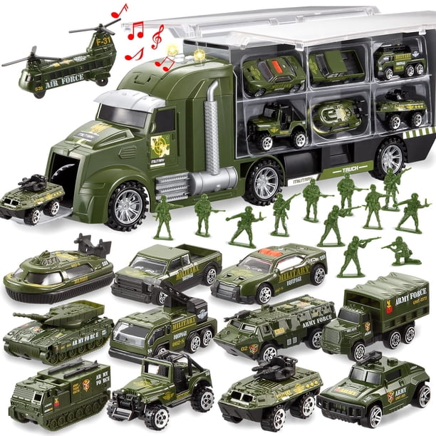 Camión De Juguete Green Military Con 12 Vehículos Fundidos A Presión Para Niños A Partir De 3 Años