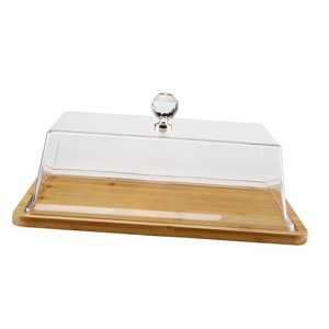 Magideal - Soporte Para Tartas Con Tapa De Cristal, Base De Bambú Para Guardar Pan, Cubierta De Acrílico Para Alimentos, Para Exhibición De Cumpleaños, Fiestas F L