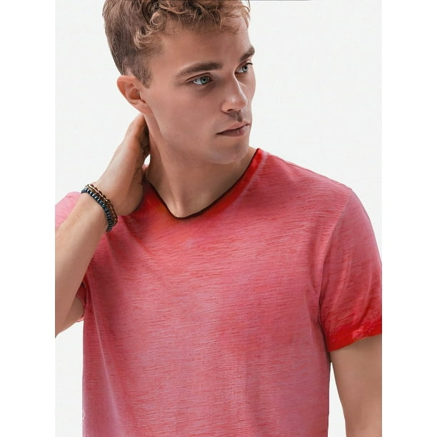 Polera Hombre Manga Corta Cuello V Rojo Talla M