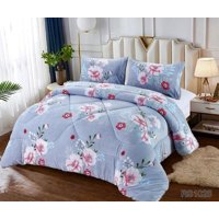 Aladdins Shop - Cobertor De Invierno De Plush Y Chiporro 2 Plazas Azul Celeste Floreado