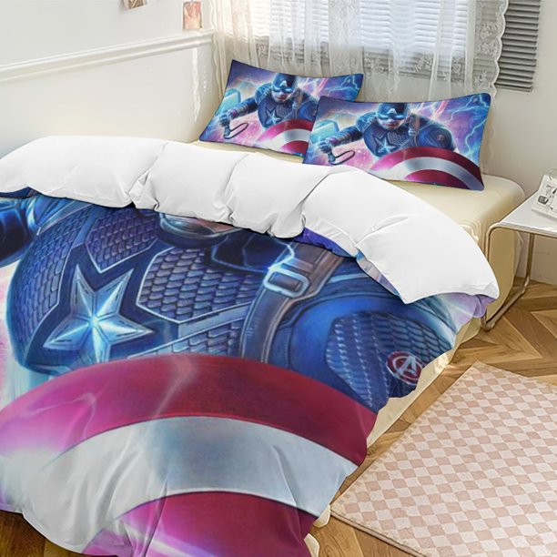 Captain America Bedding Comforter Sets 3-Piece Bedding Set Soft Warm Bed Set for Bedroom All Season
