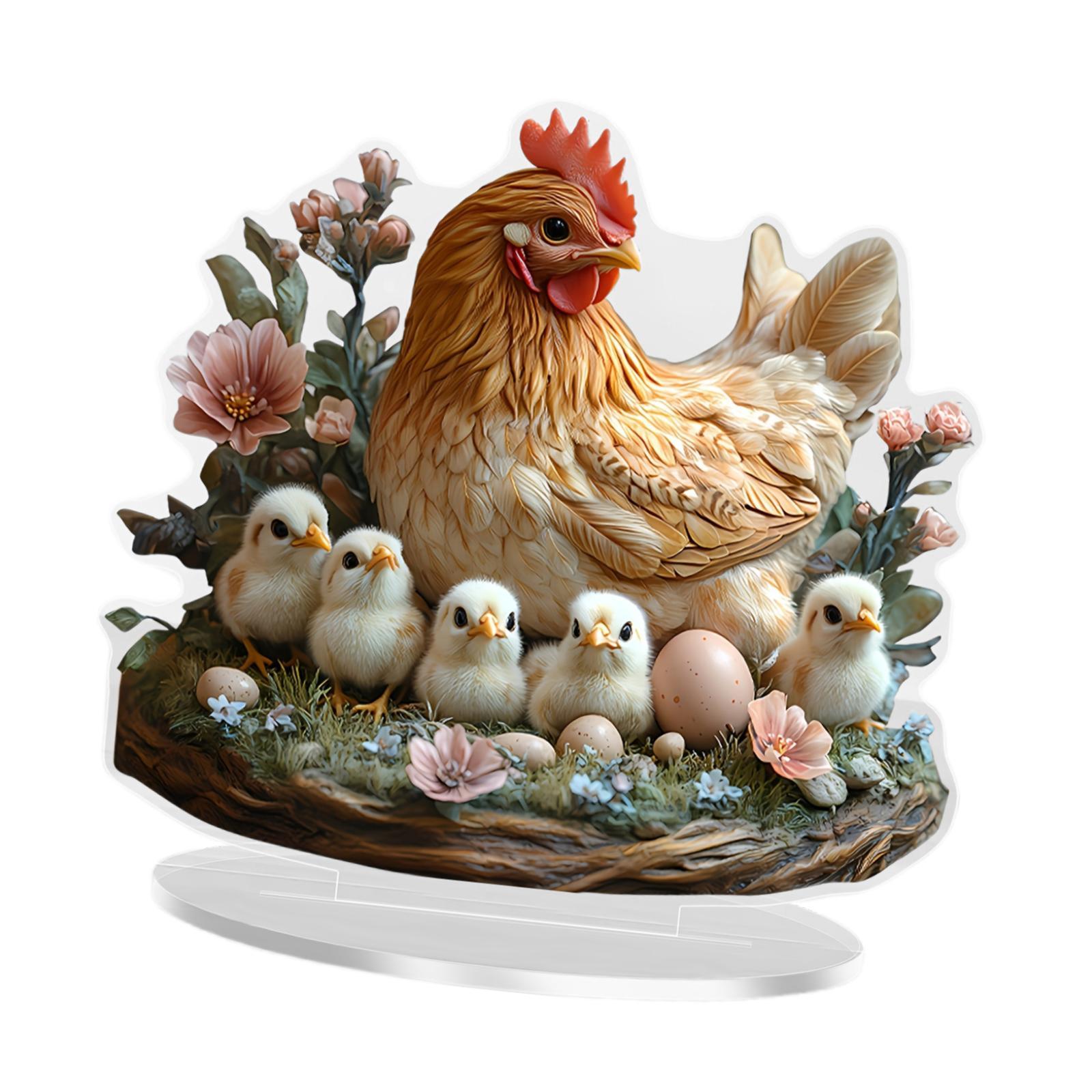 Magideal - Hen And Chicks 2D Letrero Acrílico Plano De La Placa Decorativa Decorativa Impermeable Con Decoración De Mesa De Base Para El Gabinete Del Café Para