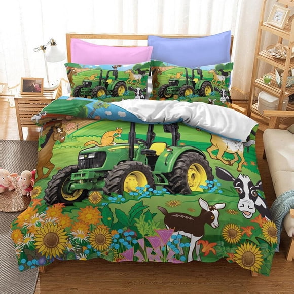 John Deere Logo Tractor Kart Quilt Duvet Cover Set Bedding Bedspread