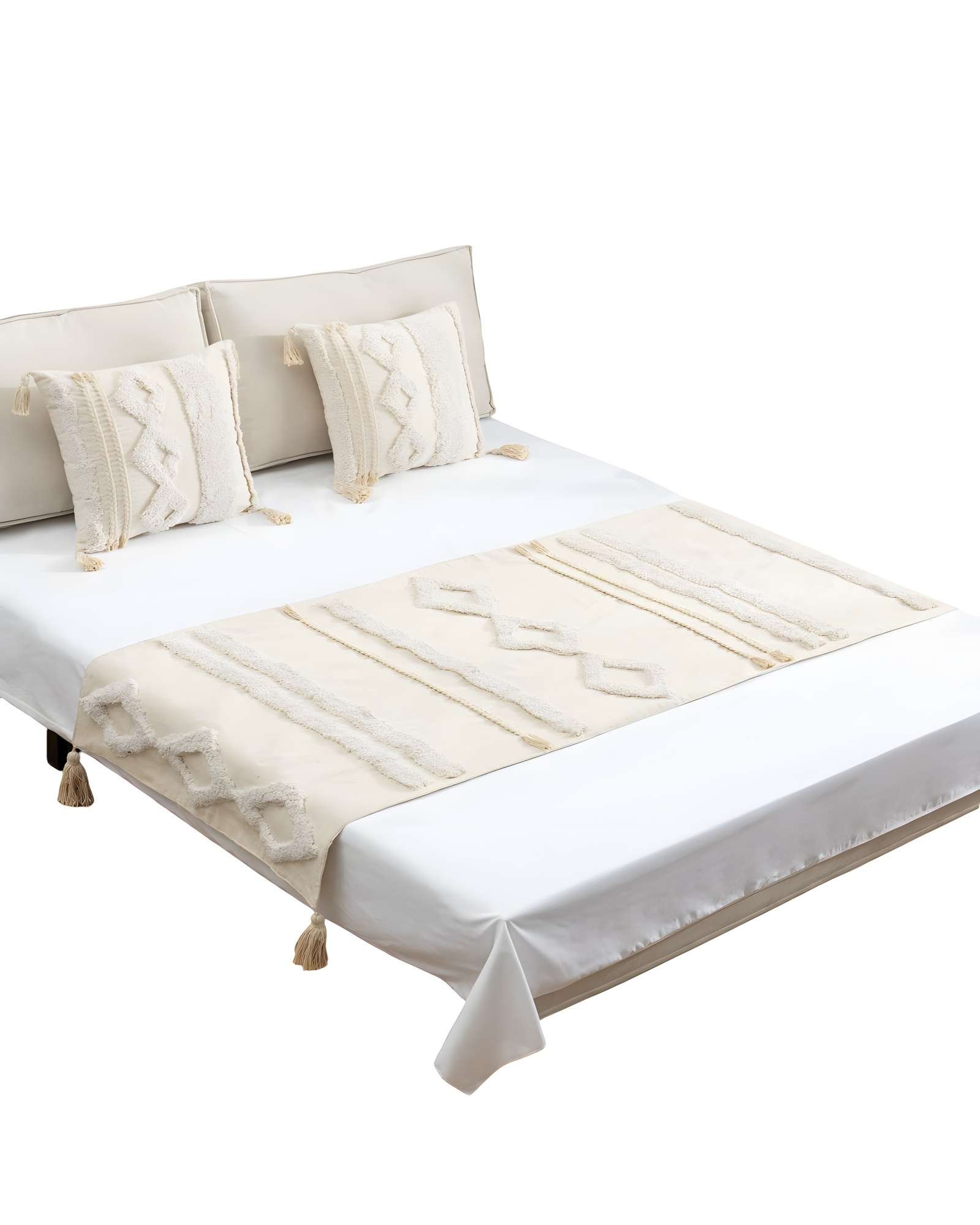 Genérico - Set De Piecera Bordada Con Dos Fundas Modelo Boho Beige 06