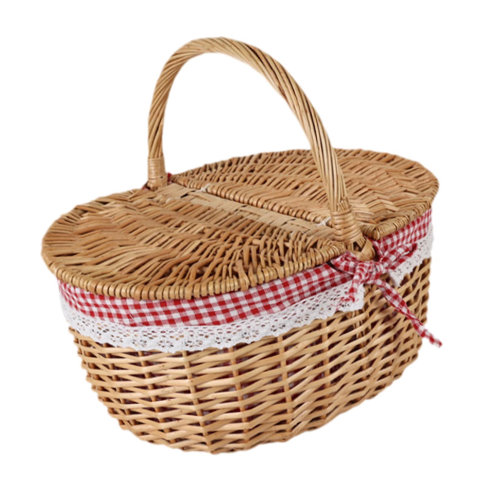 Magideal - Cesta De Mimbre Para Picnic, Cesta De Almacenamiento De Mimbre Con Tapa Y Asa, Rústica, Portátil, Cesta De Ratán Para Servir Y Guardar Para Fiestas En Pequeño