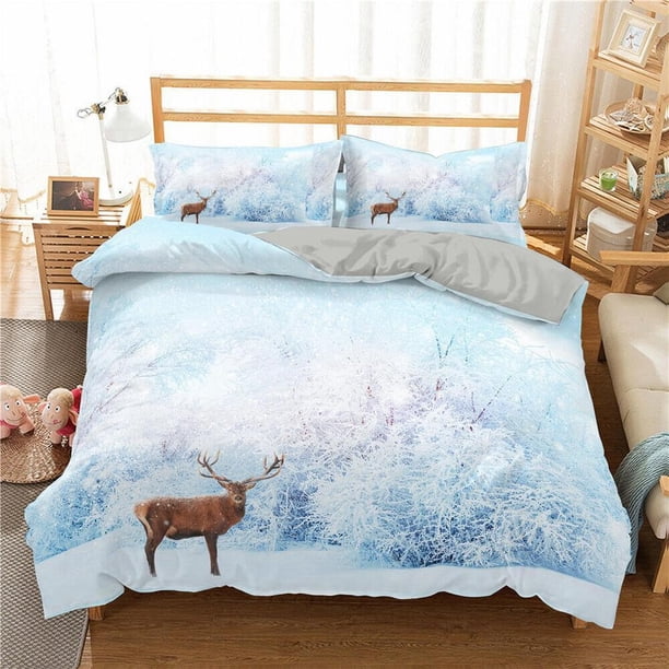 Frozen World Deer Quilt Duvet Cover Set Soft Bedclothes Comforter Cover3-Piece Bedding Set