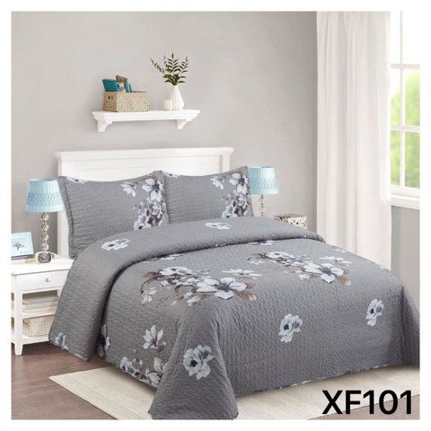 Genérico - Cubrecama Quilt Verano 2 Plazas - Gris Rosas Xf101