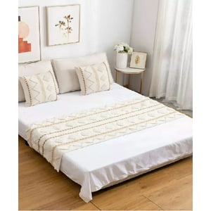 Genérico - Piecera De Cama Diseño Boho 2P Y King + Fundas Decoración Boho Clásico 3 Color Crema