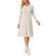 thumbnail image 2 of INSPIRE CHIC Vestido de Punto para Mujer Otoño Invierno Manga Larga Suelto Cuello en V Suéter A-Line Midi con Bolsillos M Beige, 2 of 6