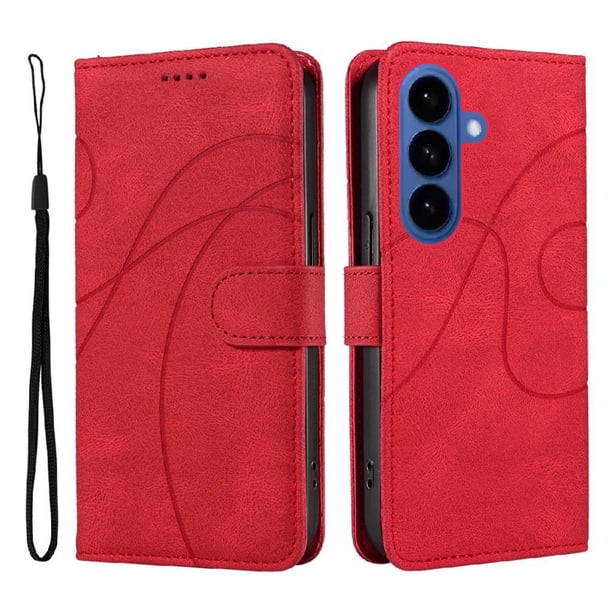 Funda tipo cartera con tapa para Samsung Galaxy S26 Plus con tarjetero, soporte y cubierta magnética Rojo