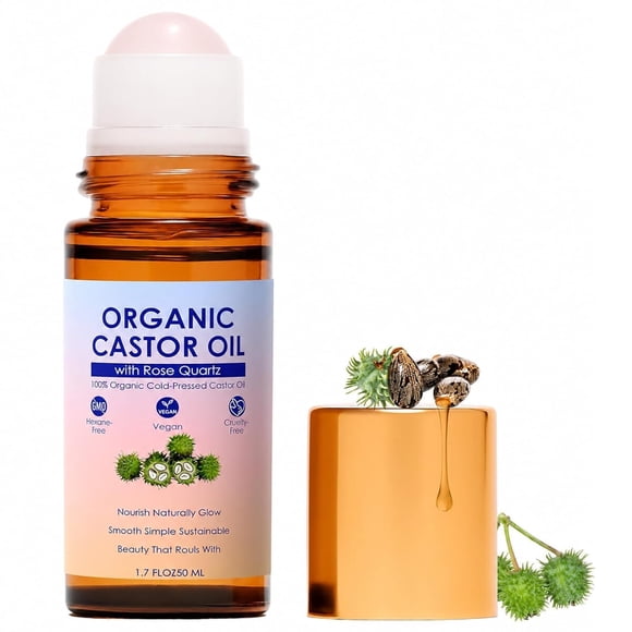 Aceite de Castor 100% Orgánico Roll-On Cuarzo Rosa 50 ml