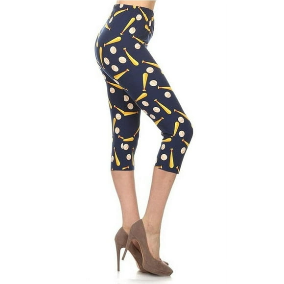 Leggings Capri de Cintura Alta con Estampado de Béisbol en un Estilo Ajustado con Cinturilla Elástica Multi