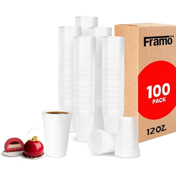 Vasos de espuma FRAMO de 350 ml (paquete de 100), ligeros y aislantes