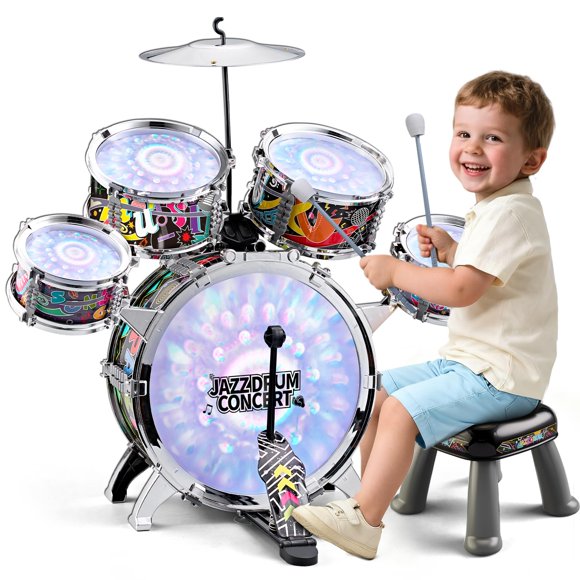 Batería Infantil XINSITE de 5 Piezas con Luces - Kit de Jazz