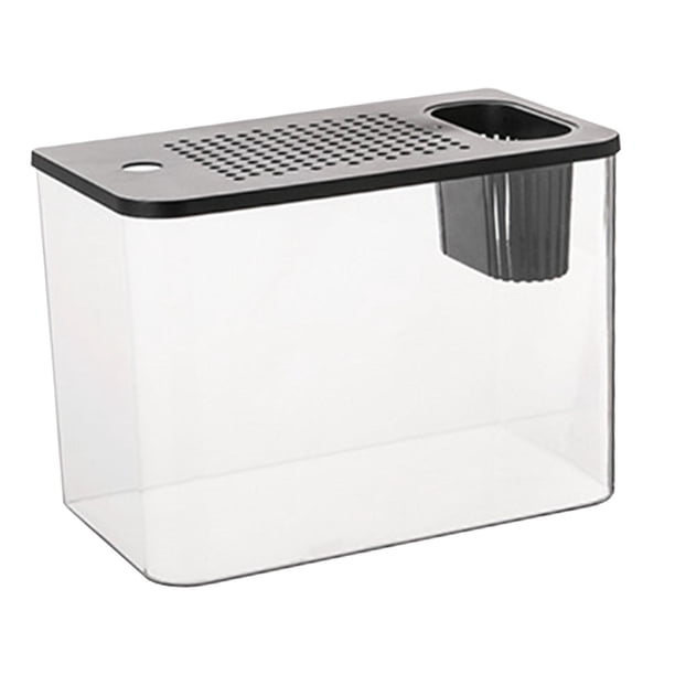 Terrario para reptiles, caja de alimentación para anfibios, escritorio, vista clara, tanque de acuario de peces pequeños para Rana, tortuga, cangrejo, Tapa negra