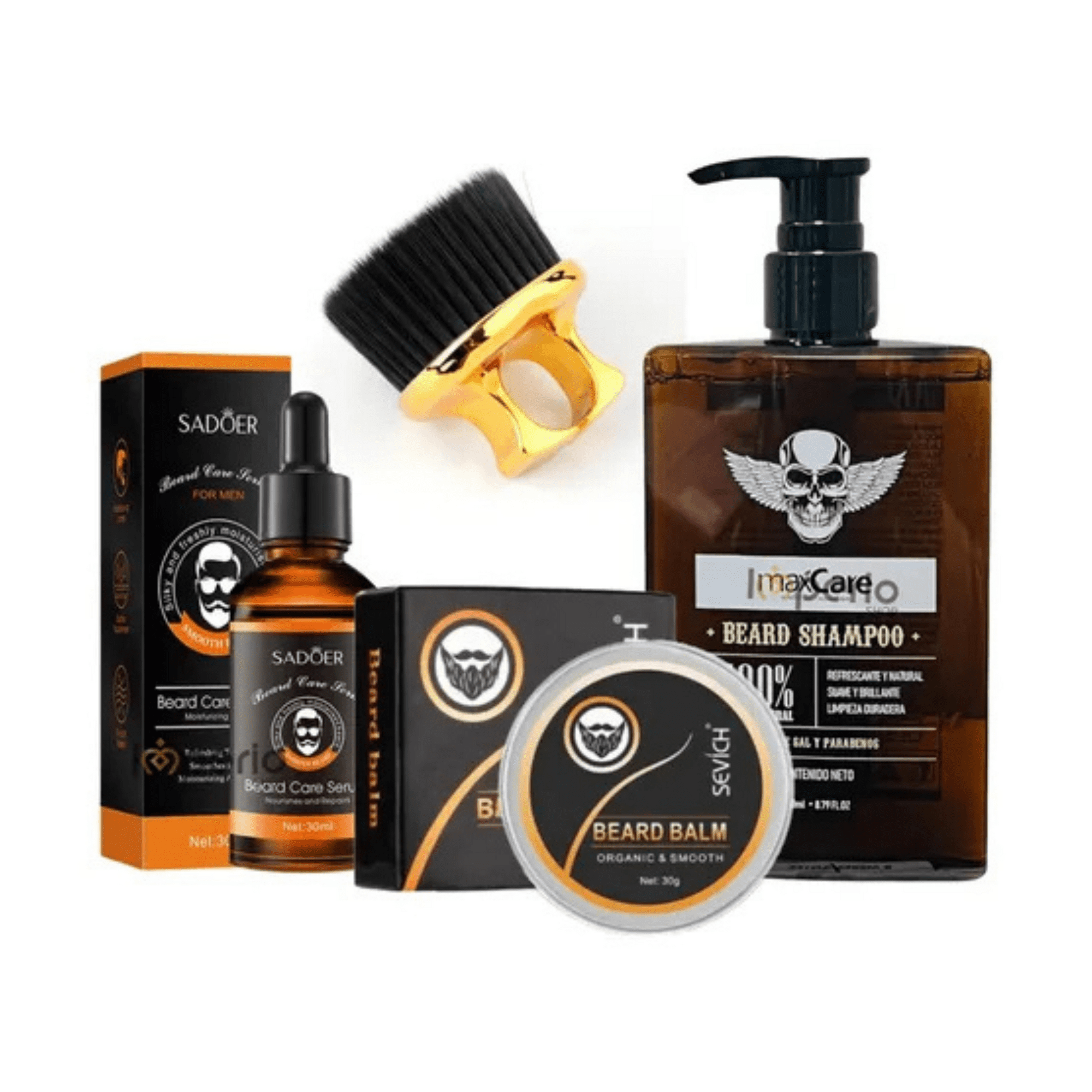Max Care- Ainchun- Sadoer - Kit Aceite De Barba Bálsamo Barberia Cepillo Profesional