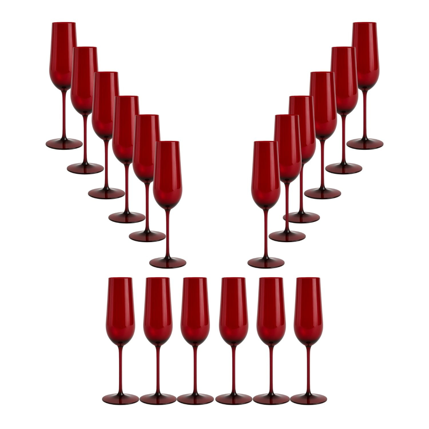Set 18 Copas Flauta Full Color Rojo Allegra 200ml Vidrio