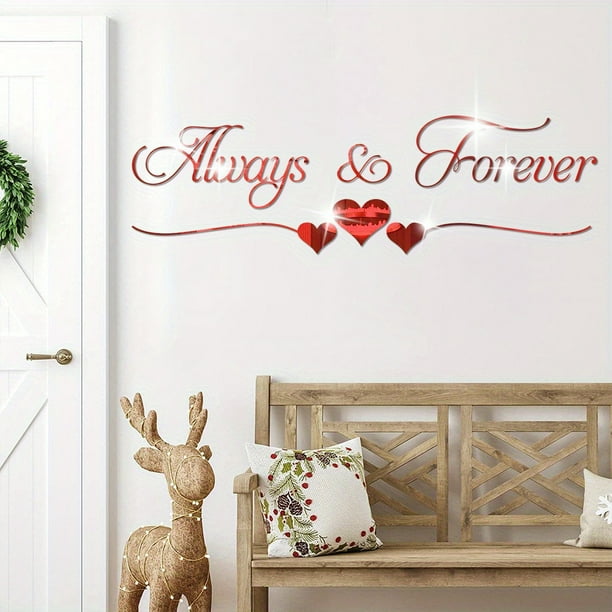 15pcs Romantic Love Quote Mirror Stickers, 3D Mirror Wall Sticker, Removable DIY Decal Mural Wallpaper For Room Bedroom Living Room Background Wall Arrangement, Self-adhesive Acrylic Decorative Wall