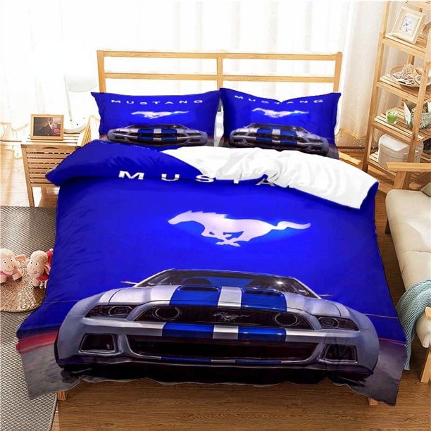 v2206 Bed Sheets Mustang Car Pattern Duvet Cover Set Bedding for Aldult Boys Bed Set Game Quilt Cover Comforter Cover Bedding Set 3-Piece Bedding Set (1 Duvet Cover + 2 Pillow Shams) Bed Sheets ju2206
