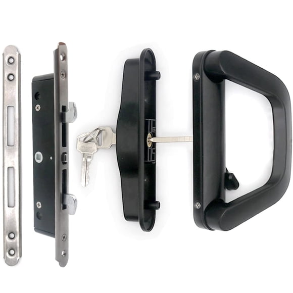 Juego de manijas corredizas para puertas de patio ALLYWASAI con cerradura de embutir, color negro