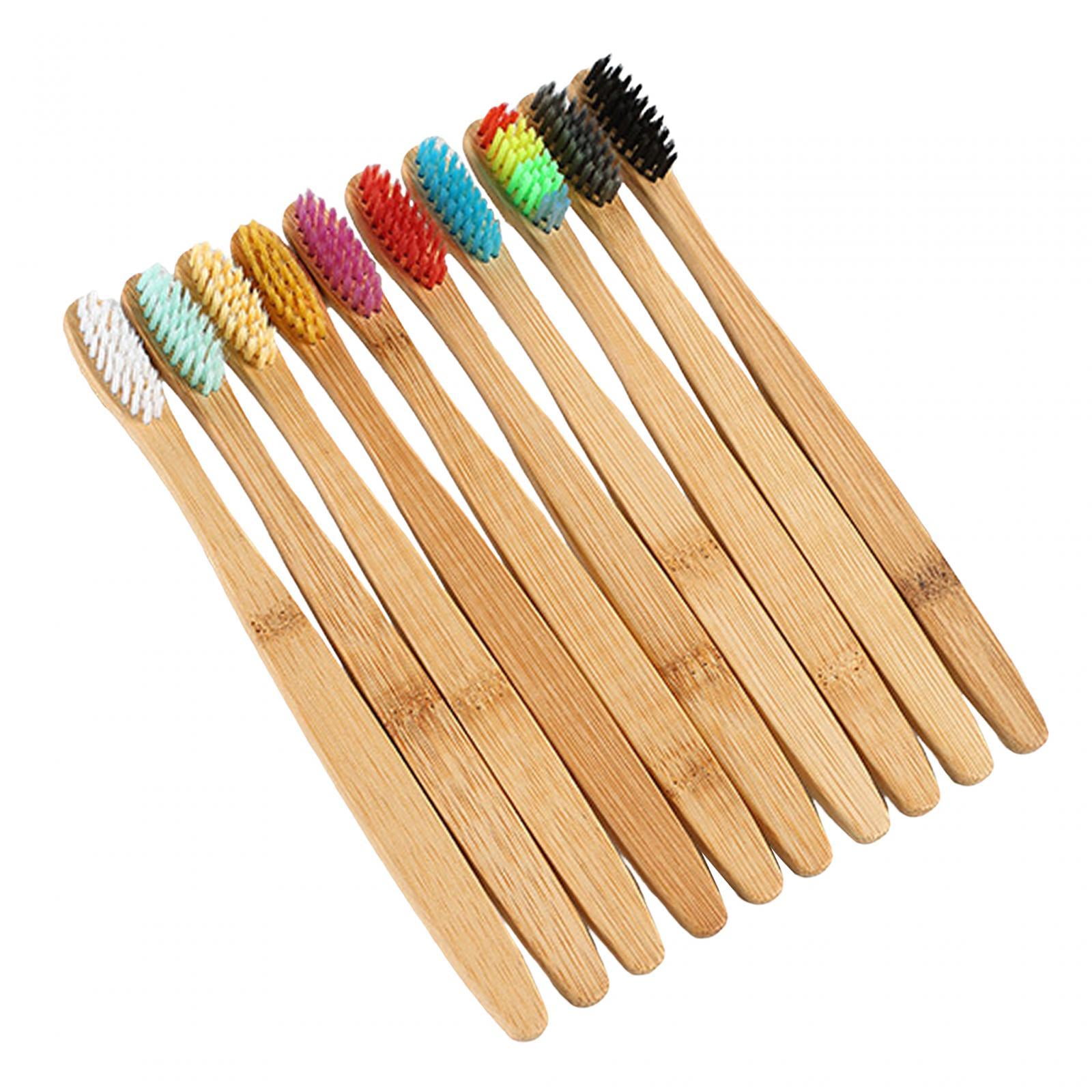 Ioensy - 10 Cepillos De Dientes De Madera Con Cerdas Suaves, Agarre Cómodo, Colorido Para Limpiar