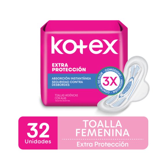 Toallas Femeninas Kotex Extra Protección, 32 Un