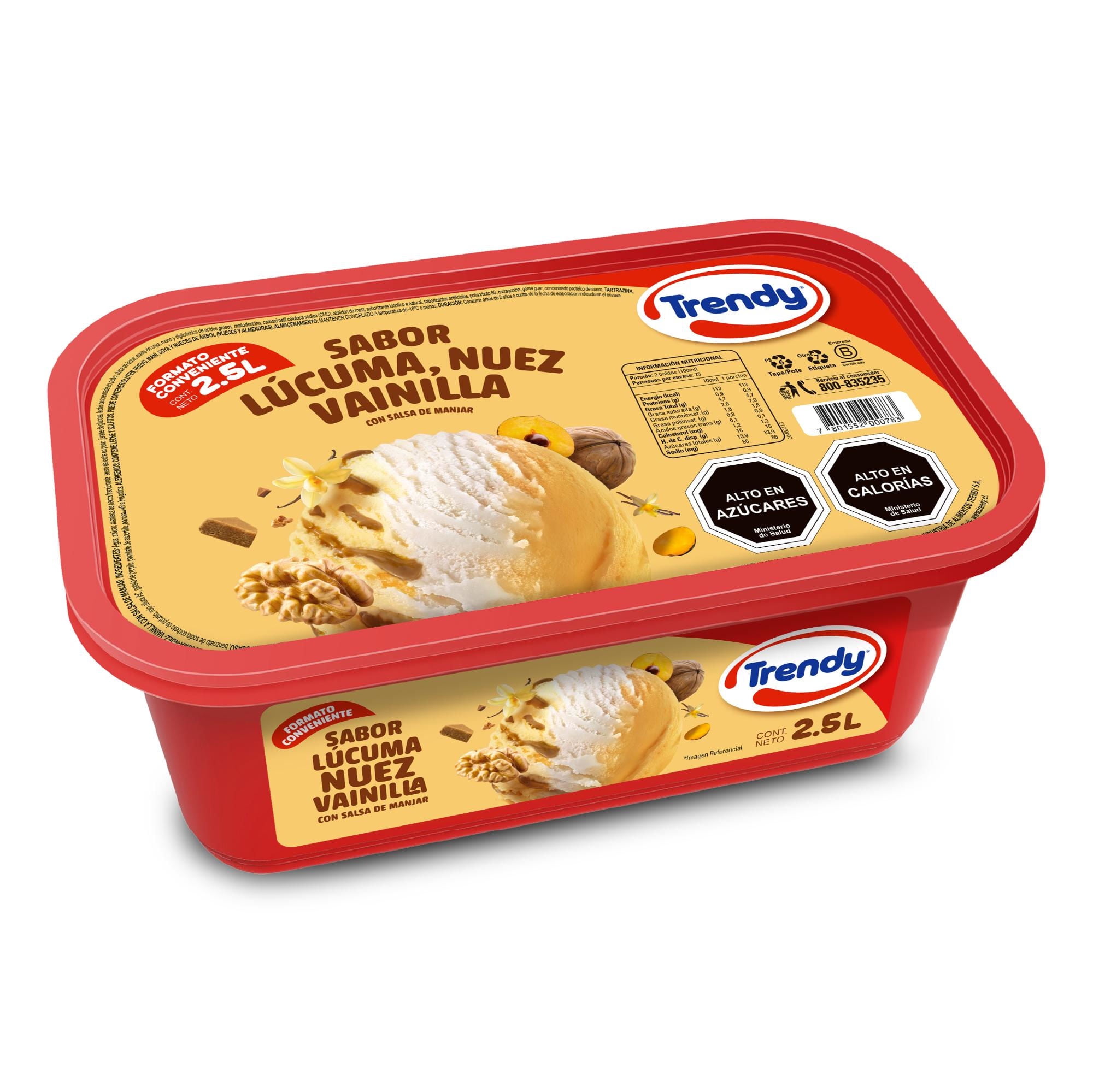Helado De Leche Sabores Lúcuma, Nuez, Vainilla, Salsa Manjar Cassata 2,5 L Trendy
