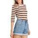 thumbnail image 4 of INSPIRE CHIC Camiseta Básica de Mujer con Mangas al Codo Cuello Redondo Ajustada Regreso a Clases Camiseta Casual Estampada Marrón Blanco S, 4 of 8