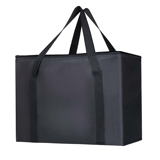 Bolsa térmica aislada Bolsa de de comestibles, cremallera Bolsa de mano térmica portátil no tejida Bolsa de almuerzo aislada para viajes , negro