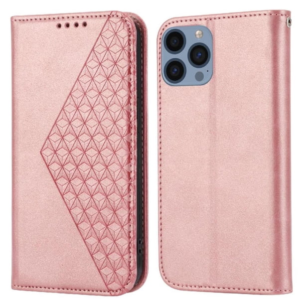 Funda Flip FOXDOCK para iPhone 14 Plus , Estilo Billetera con Diseño Rombo, Correa de Mano y Soporte, Uso Diario