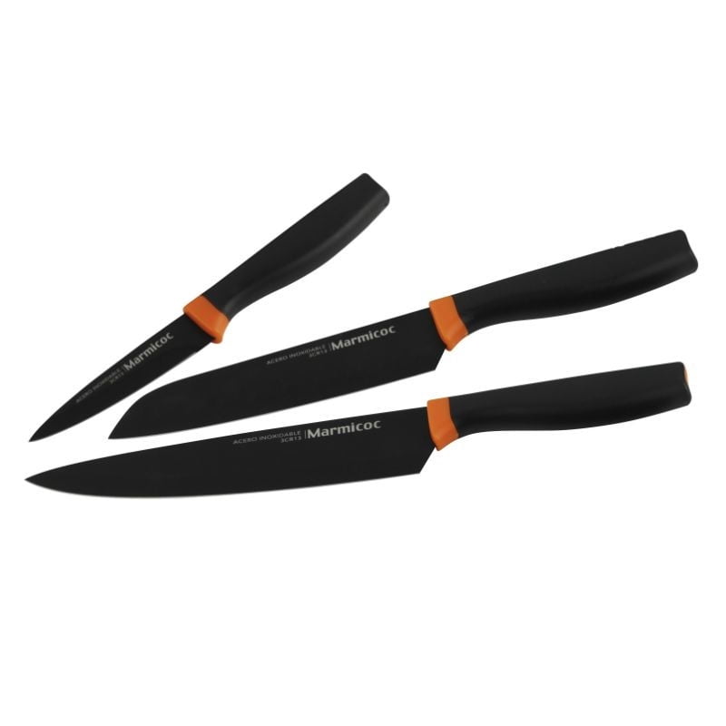 Marmicoc - Set De Cuchillo 3 Piezas Pela + Chef + Santoku Acero Inoxidable Negro